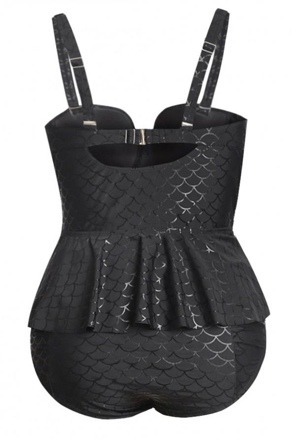 Črna moder peplum tankini Leanna za močnejše