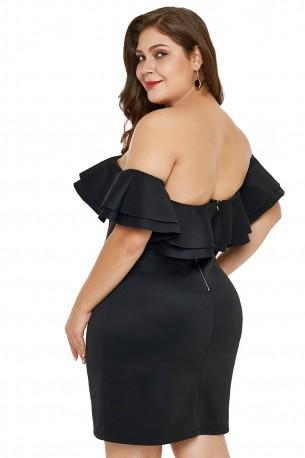 Črna obleka Vivienne z volančki za močnejše