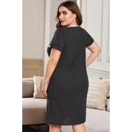 Črna  pikčasta spalna obleka s kratkimi rokavi z V-izrezom Sandy