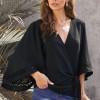 Črna preklopna bluza Stephanie z vozlom