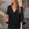 Črna preklopna bluza Stephanie z vozlom