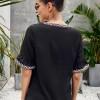 Črna priložnostna bluza Henley s cvetličnim vratom