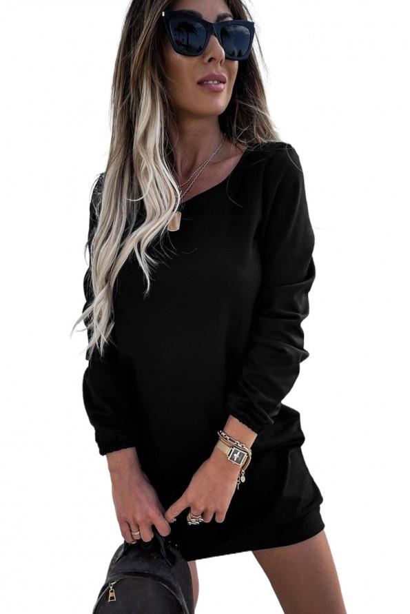 Črna priložnostna mini obleka z dolgimi rokavi in ​​pasom v črni barvi Delilah