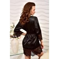 Črna satenasta kimonska halja s čipkastimi oblogami Lolita