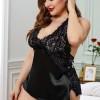 Črna svilnata čipkasta spodnja srajca Alexandria za močnejše