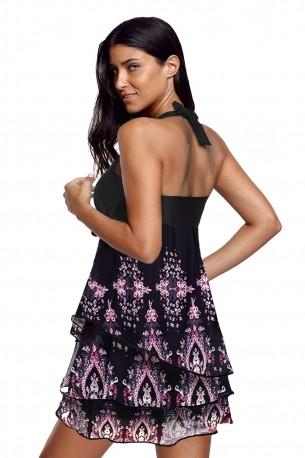 Črna tankini obleka Jada za kopanje s potiskom listja