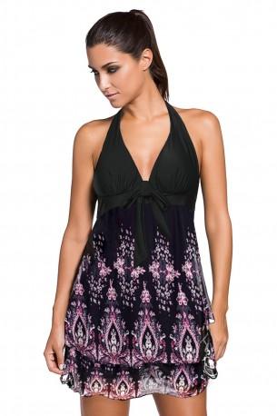 Črna tankini obleka Jada za kopanje s potiskom listja