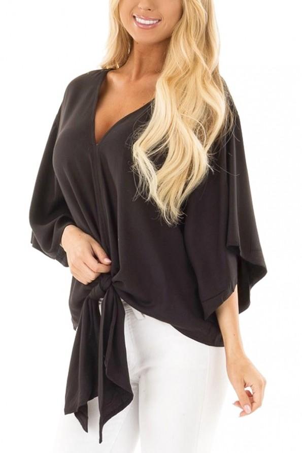 Črna udobra kimono bluza Cynthia