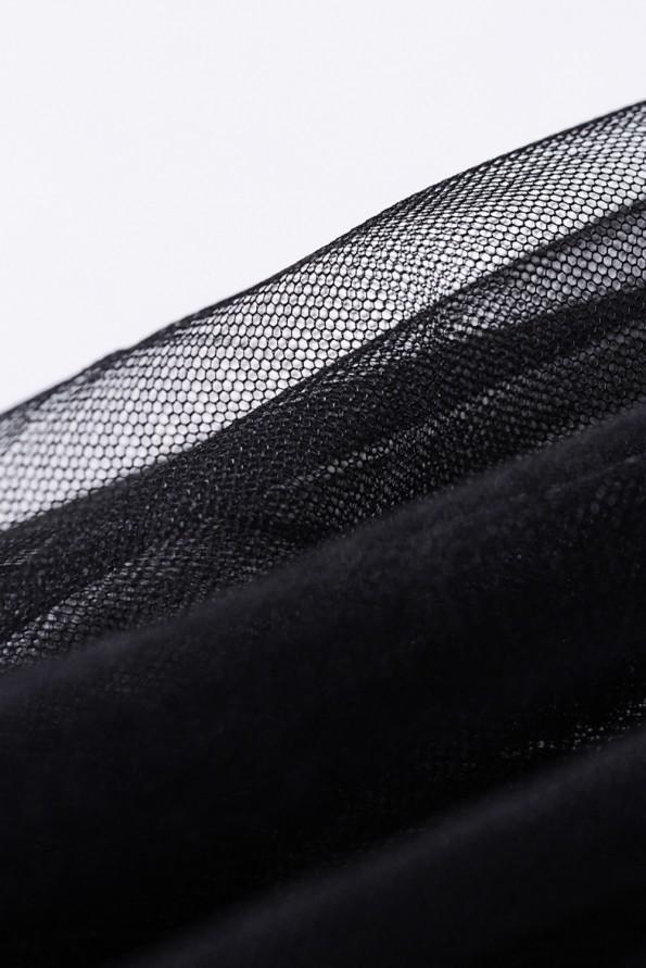 Črna večerna obleka s čipkasto mrežico in z visokim vratom Loreana