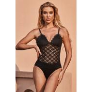 Črne čipkaste push up enodelne kopalke Jordyn