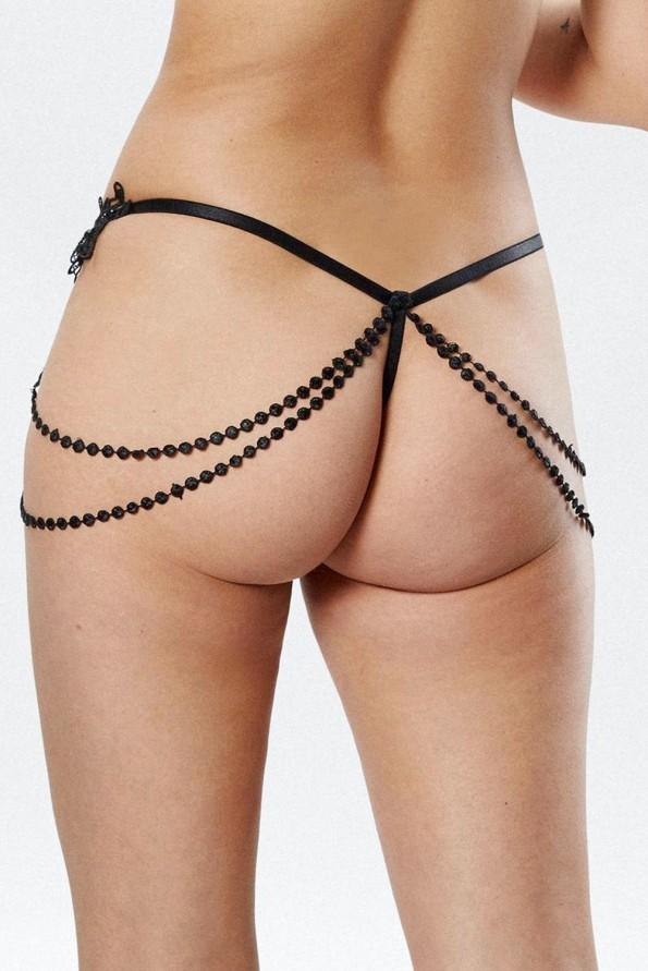 Črne čipkaste verižne hlačke Finley