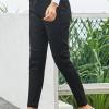 Črne elastične denim hlače Thea z vrvico