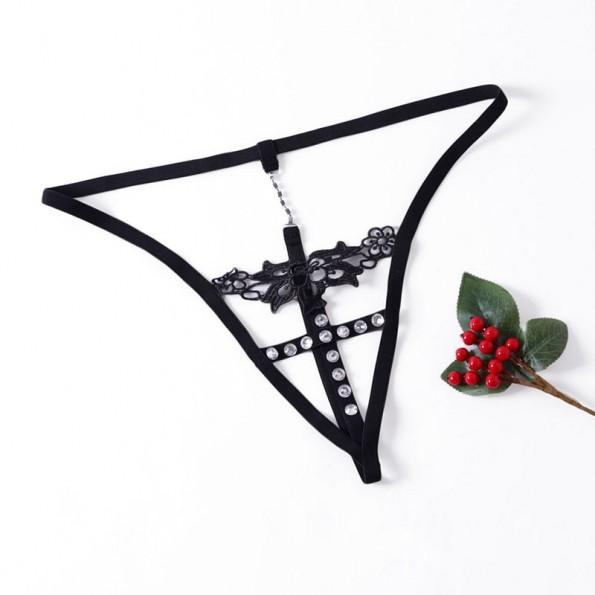 Črne elegantne hlačke z vrvicami