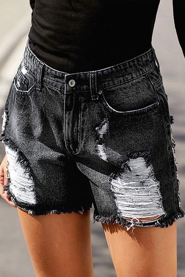 Črne jeans kratke hlače Lia