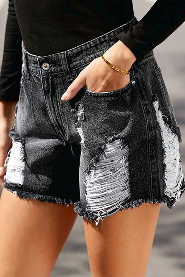 Črne jeans kratke hlače Lia