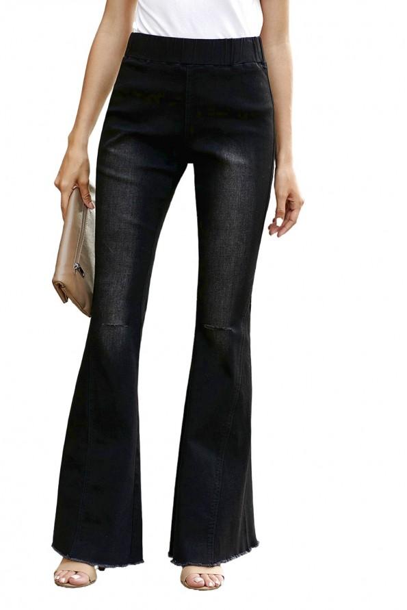 Črne kavbojke na zvonec z zarezo v kolenih Lyla