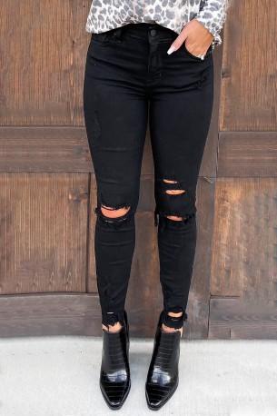 Črne kavbojke z ozkimi raztrganimi režami z visokim pasom Aida