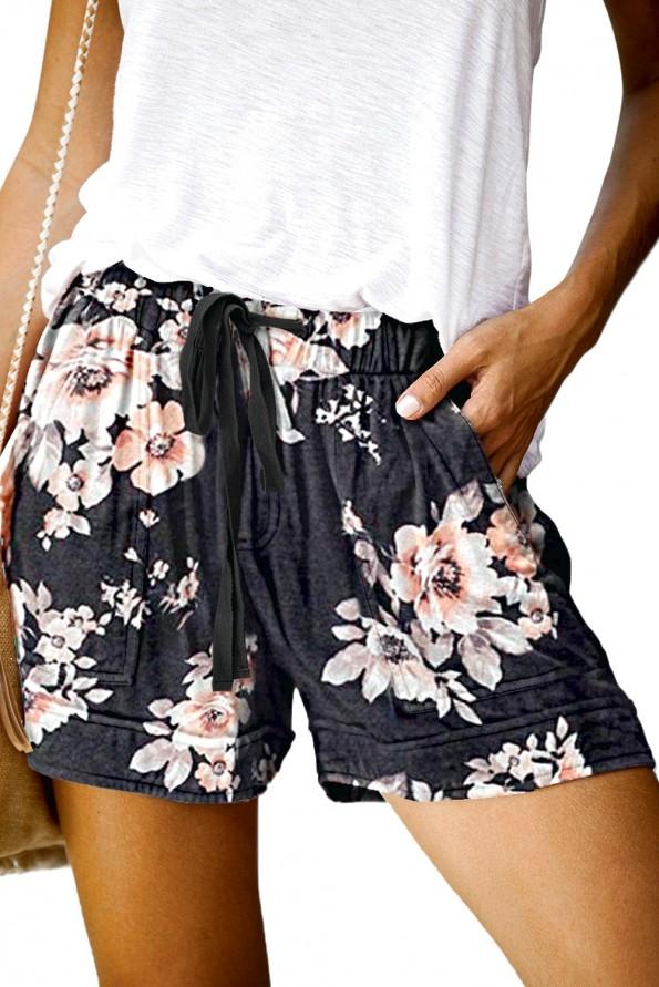 Črne kratke hlače Delilah s cvetličnim motivom