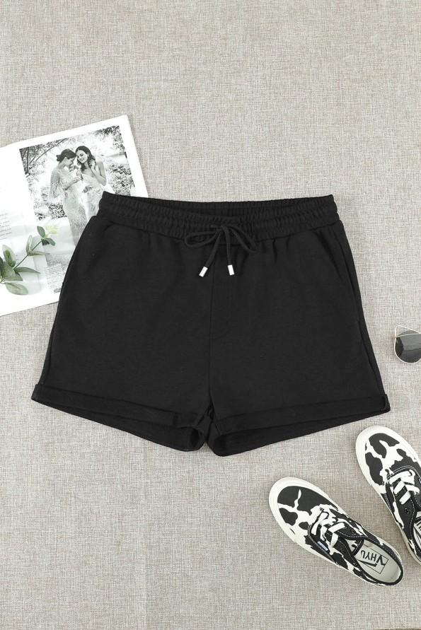 Črne kratke hlače z zavihanim robom Aubree