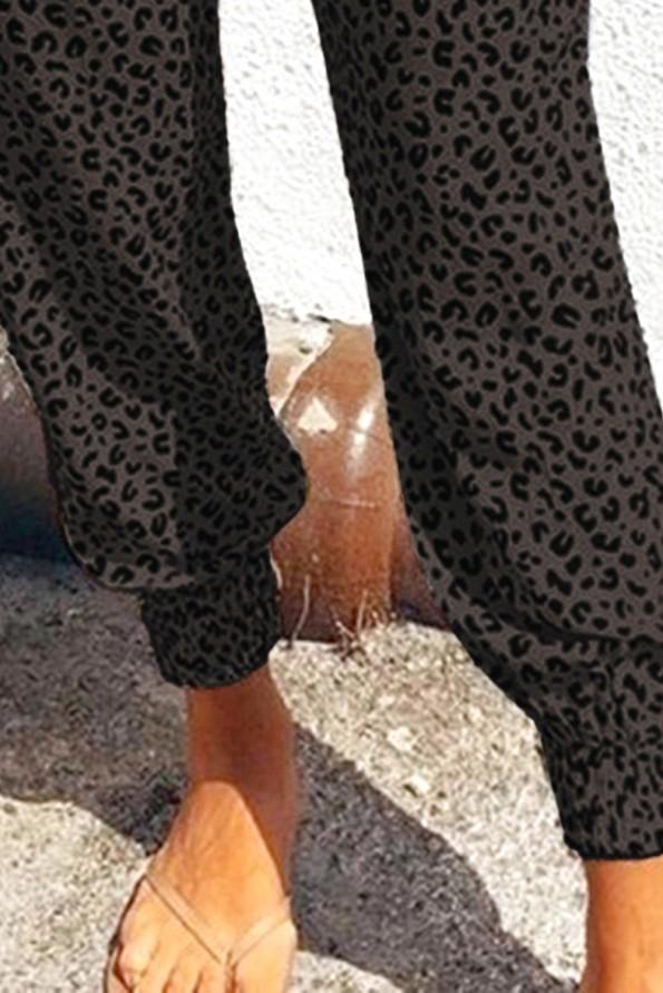 Črne ohlapne jogger bombažne hlače Riley z leopardjim motivom