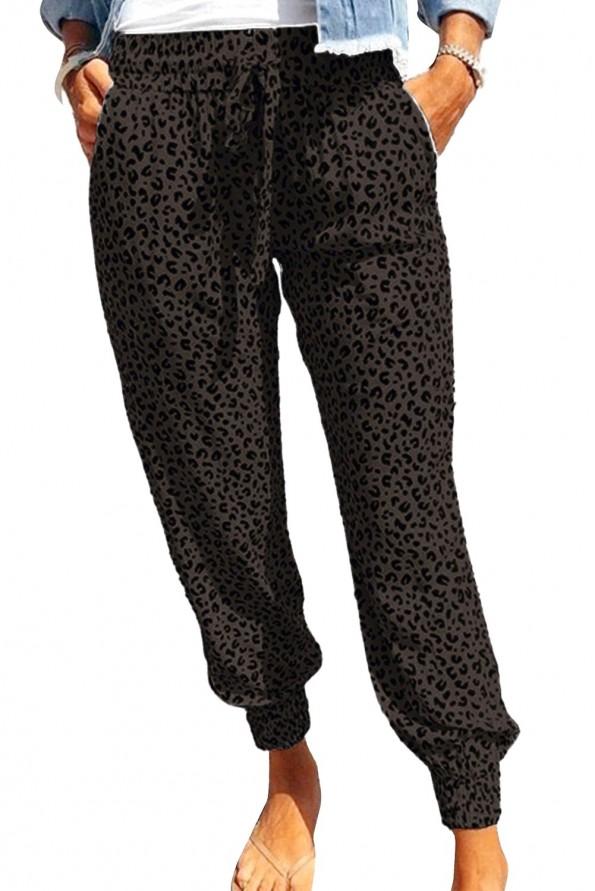 Črne ohlapne jogger bombažne hlače Riley z leopardjim motivom