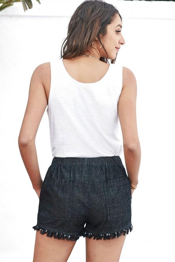 Črne razcefrane bombažne jeans kratke hlače z žepi Peyton