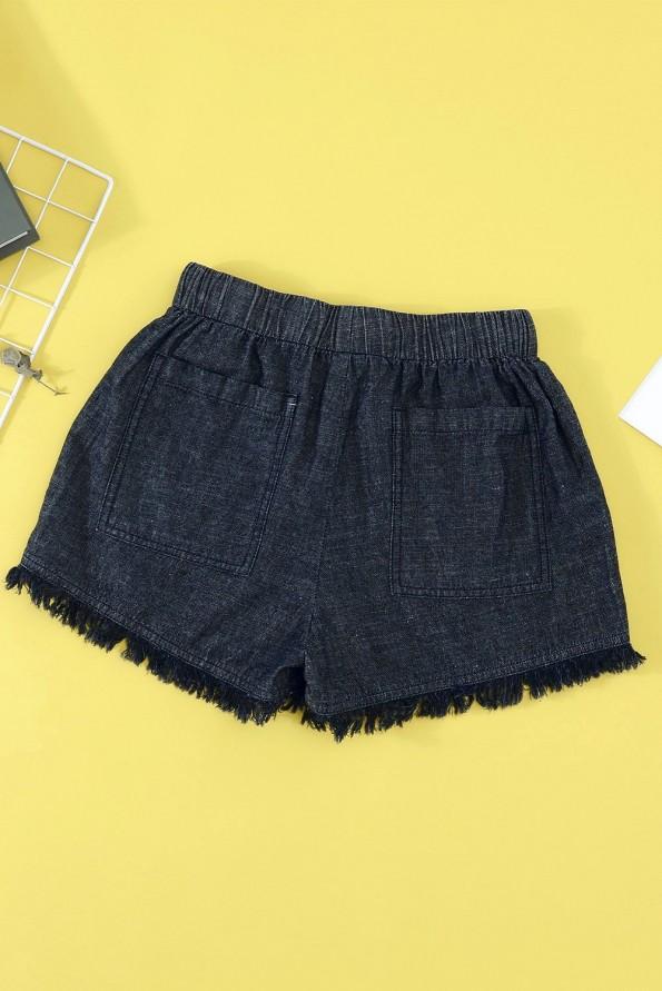 Črne razcefrane bombažne jeans kratke hlače z žepi Peyton