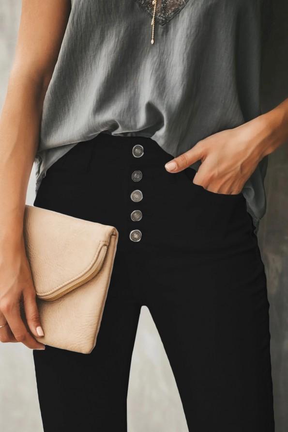 Črne raztegljive kavbojke iz jeansa z visokim pasom  Jasy