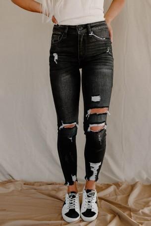 Črne raztrgane jeans kavbojke Sasha