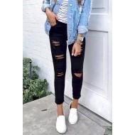 Črne raztrgane kavbojke Brielle z visokim pasom