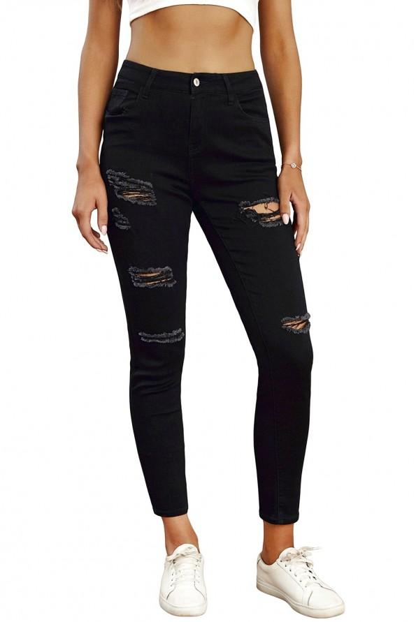 Črne raztrgane kavbojke Brielle z visokim pasom