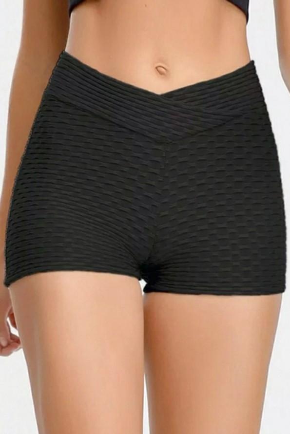 Črne športne kratke hlače Mariam z visokim pasom za telovadbo