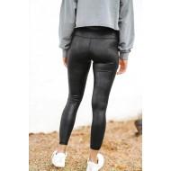 Črne udobne PU-legice Abigail s kačjim motivom