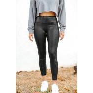 Črne udobne PU-legice Abigail s kačjim motivom