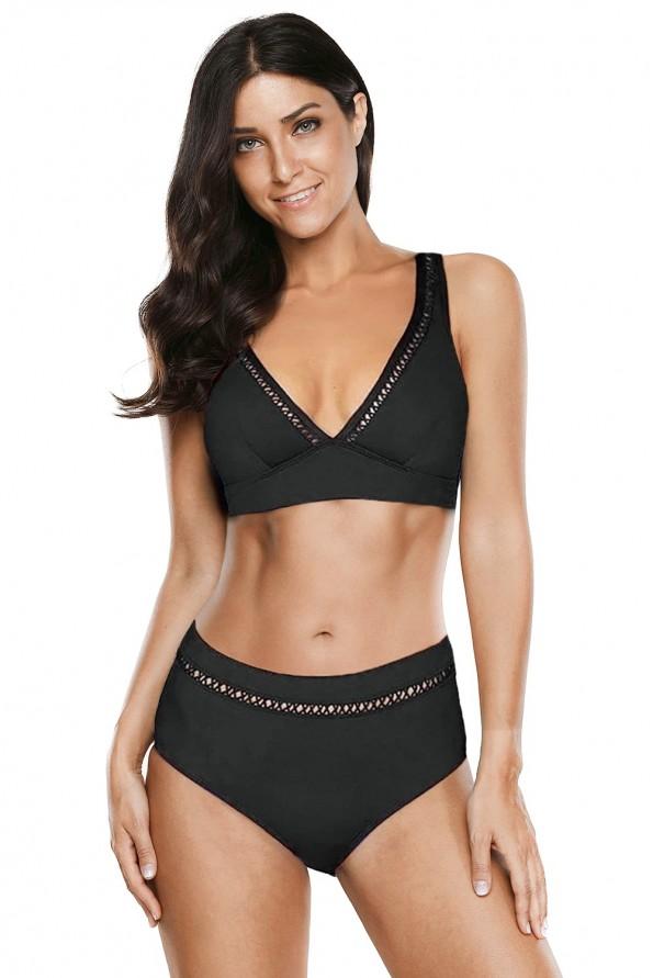 Črni bikini Kora z obrobnimi rezicami