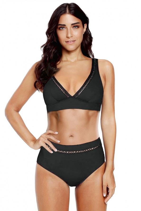 Črni bikini Kora z obrobnimi rezicami