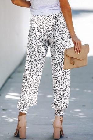 Črno bele Jogger hlače Ellie z vrvico v pasu
