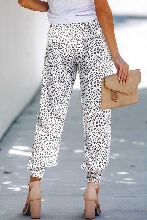 Črno bele Jogger hlače Ellie z vrvico v pasu