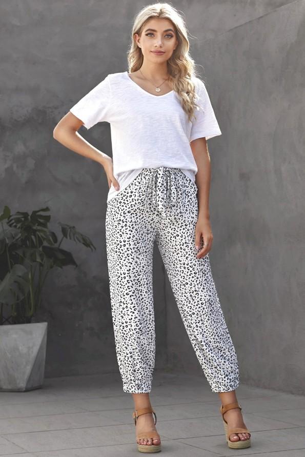 Črno bele Jogger hlače Ellie z vrvico v pasu