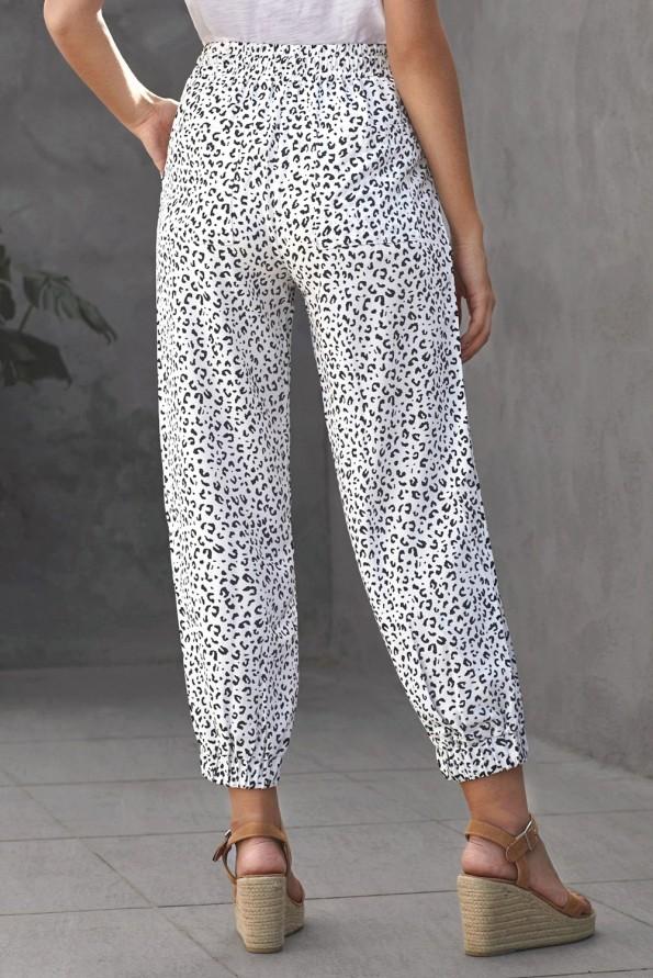 Črno bele Jogger hlače Ellie z vrvico v pasu