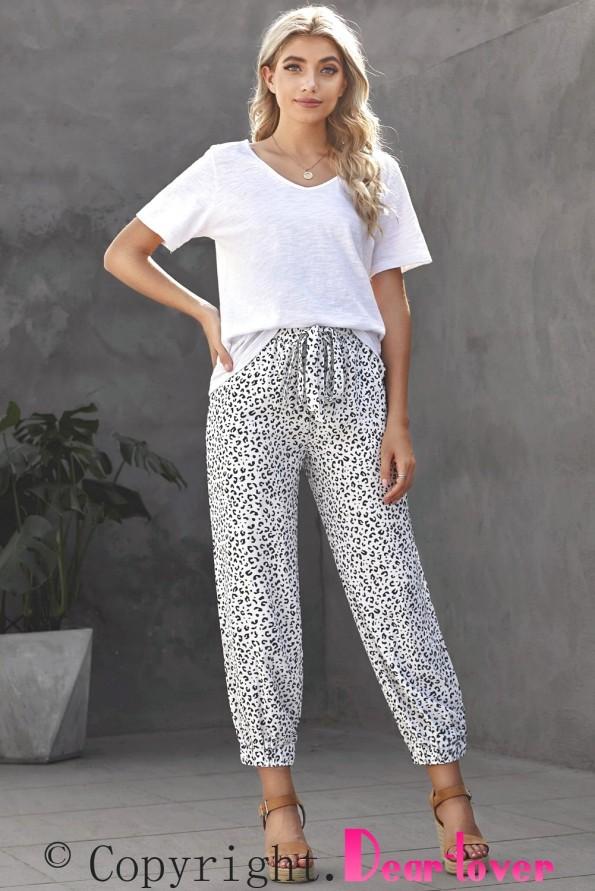 Črno bele Jogger hlače Ellie z vrvico v pasu