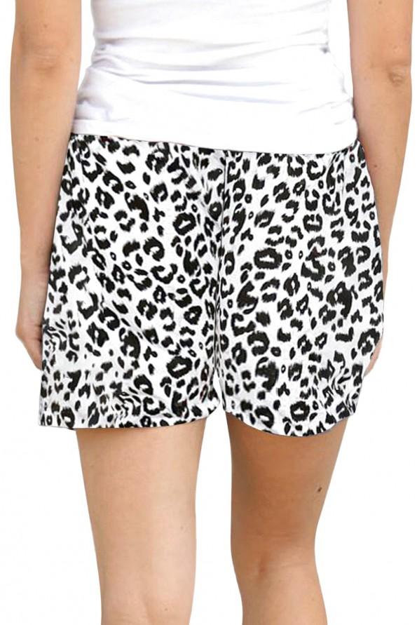 Črno bele kratke hlače Kinsley z leopardjim potiskom in vrvico
