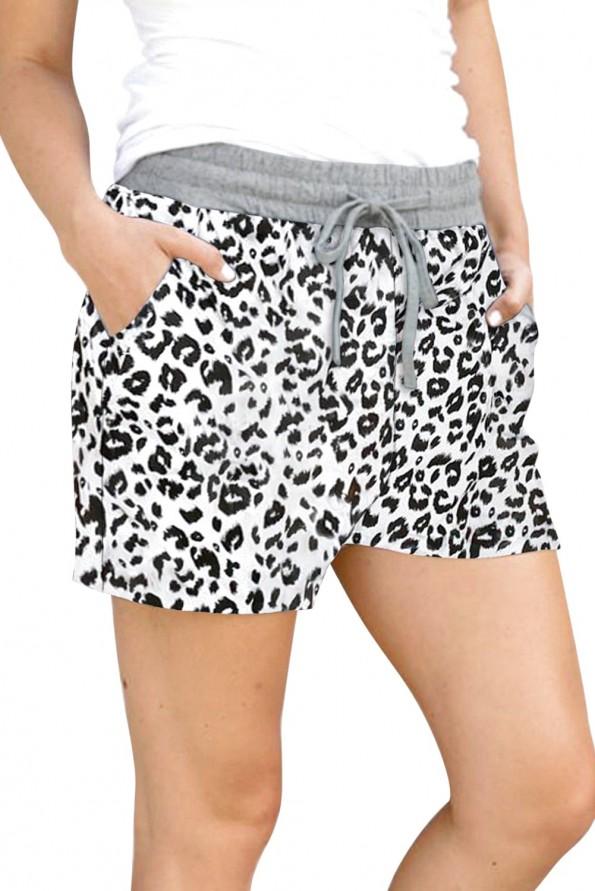 Črno bele kratke hlače Kinsley z leopardjim potiskom in vrvico