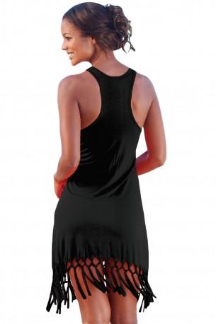 Črno dolgo krilo Daniela z resicami