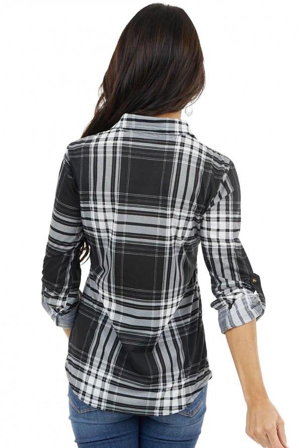 Črno karirasta srajca Reagan z žepi