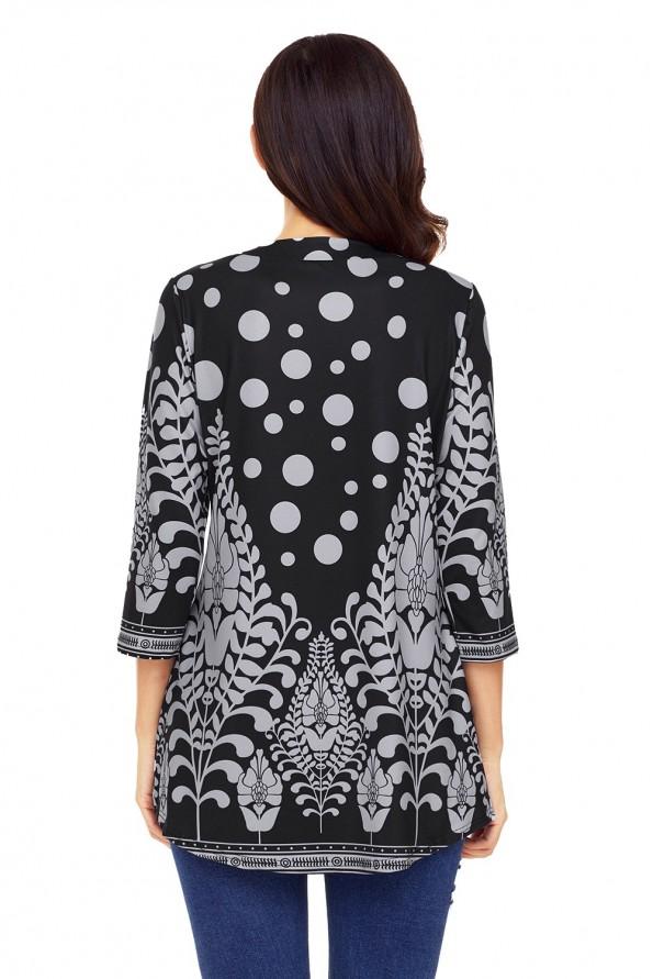 Črno siva elegantna bluza Ramona s potiskom