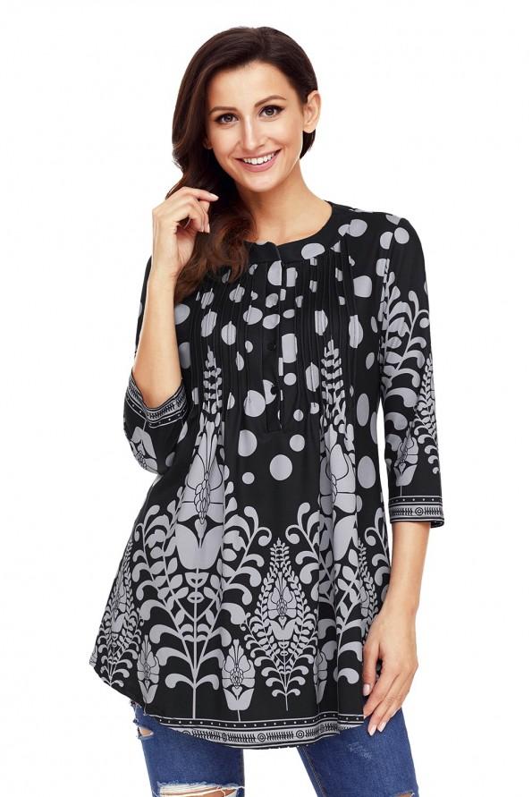 Črno siva elegantna bluza Ramona s potiskom