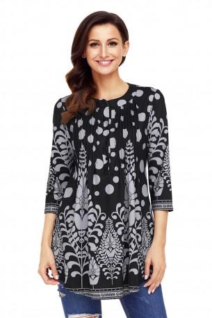 Črno siva elegantna bluza Ramona s potiskom