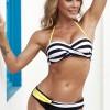 Črtast bikini Keyla z rumenimi naramnicami