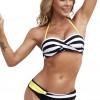 Črtast bikini Keyla z rumenimi naramnicami